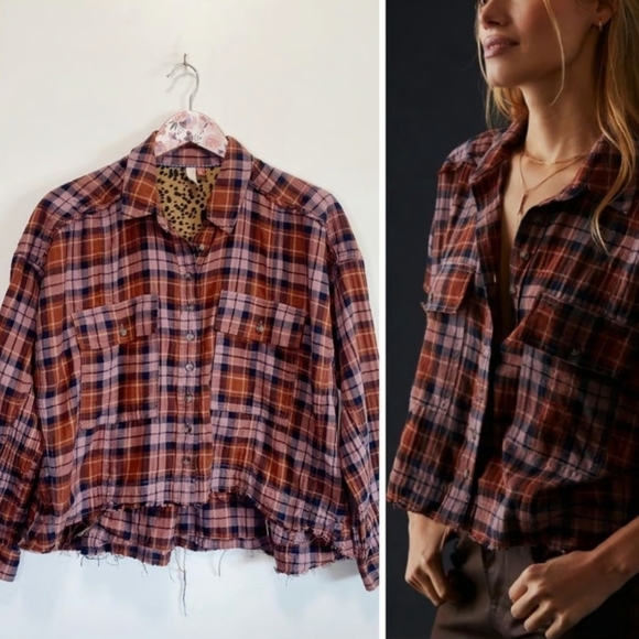 Anthropologie Tops - Anthropologie Pilcro Cropped Plaid Flannel Raw Hems Size Small High-Low